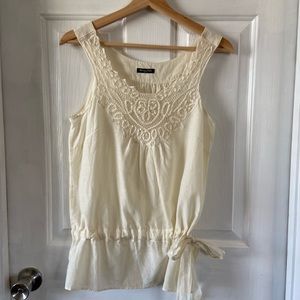 Massimo Dutti Silk Blend Tank Top Ivory Waist Tie Size M